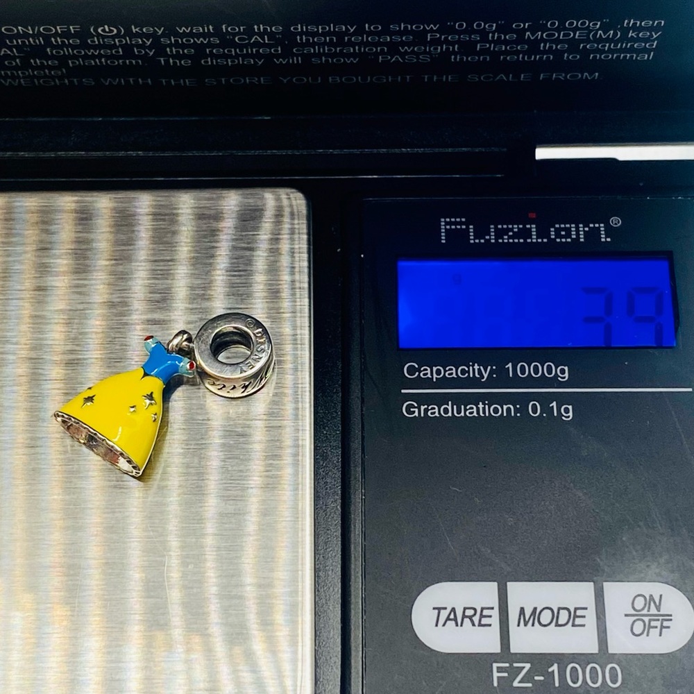 EUC Pandora 791579ENMX Silver Disney Snow Whites Light Yellow Dress Dangle Charm - Picture 7 of 7